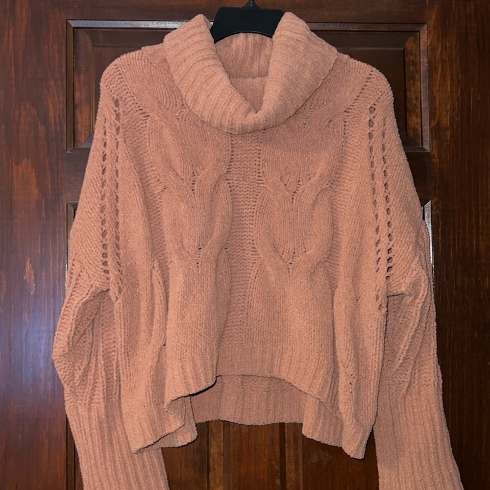 Moon & Madison Mauve Cowl Neck Crop Sweater
